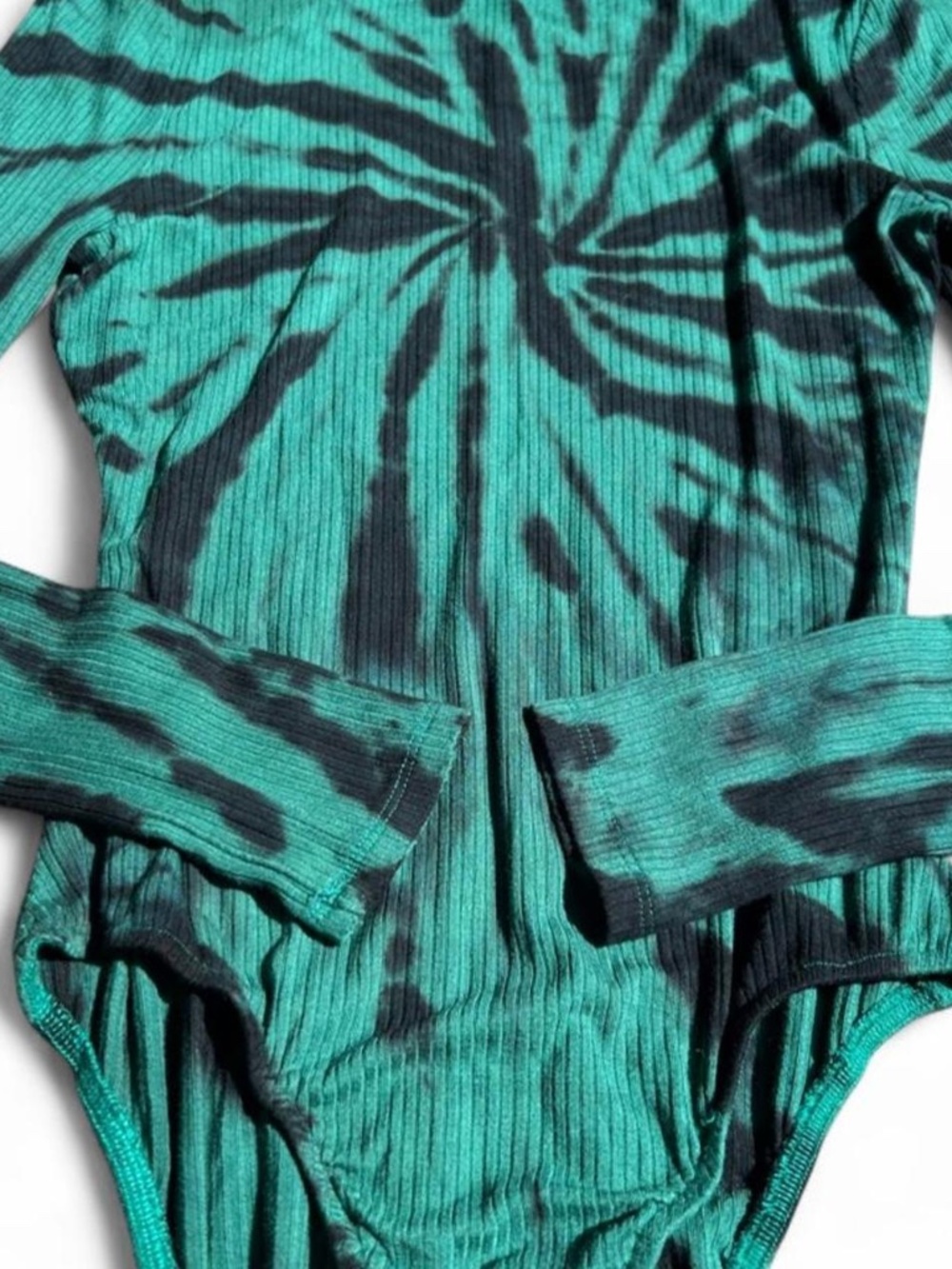 Ten Sixty Sherman Green Black Tie Dye Ribbed Long Sleeve Bodysuit Small